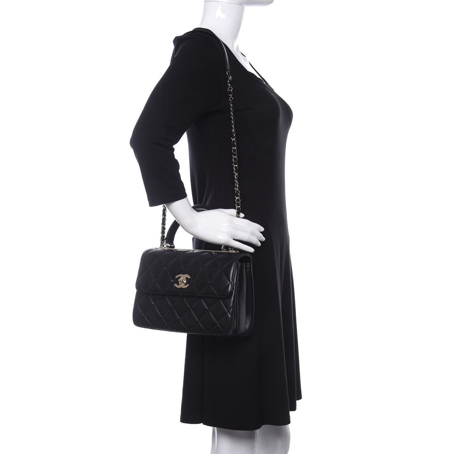 Lambskin Quilted Small Trendy CC Dual Handle Flap Bag Black