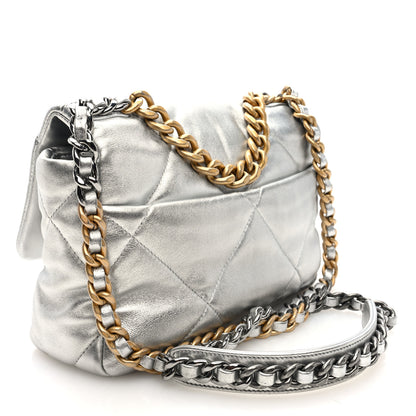 Chanel Metallic Lambskin Quilted Medium Chanel 19 Flap Silver 3 of 9