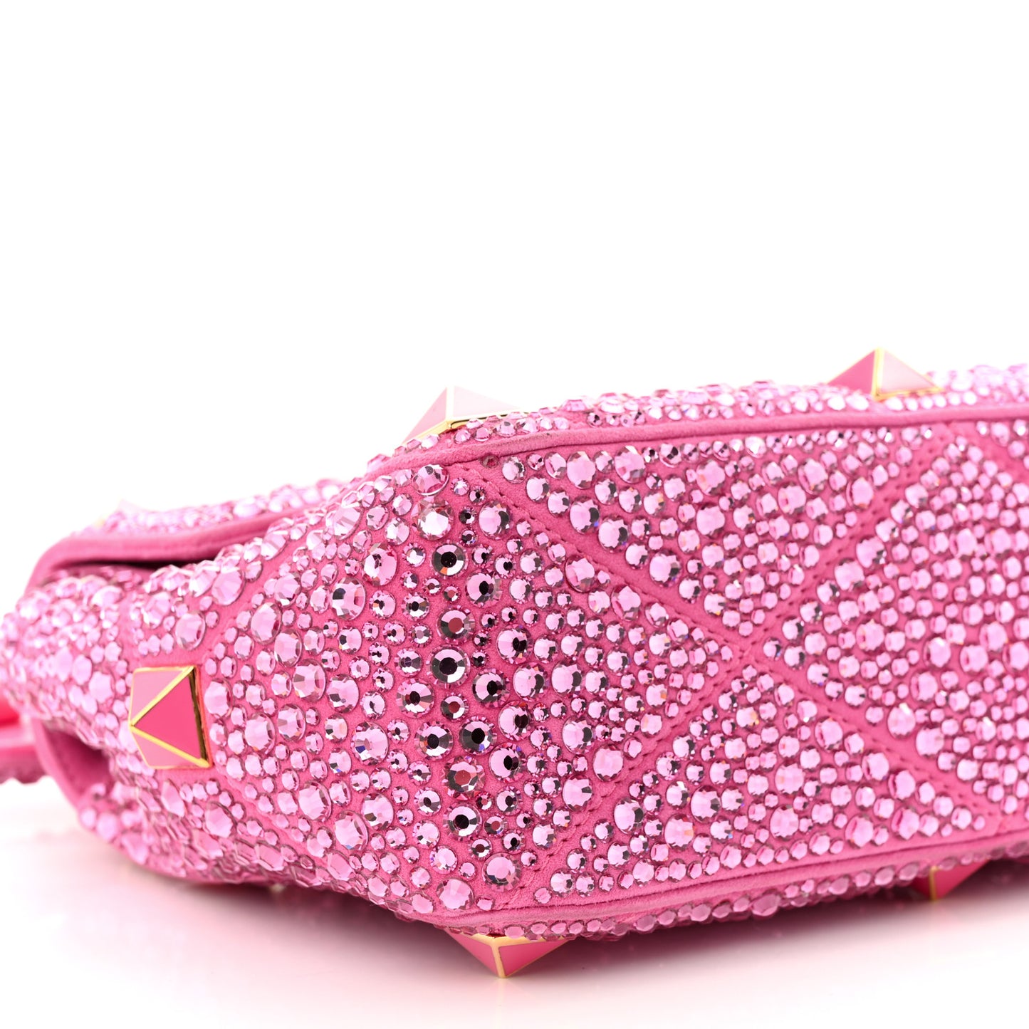 Crystal Suede Enamel Medium Roman Stud Shoulder Bag Pink PP