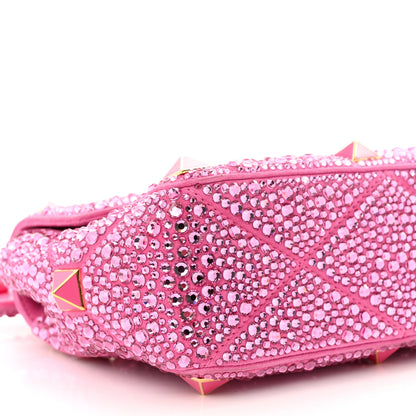 Valentino Garavani Crystal Suede Enamel Medium Roman Stud Shoulder Bag Pink PP 8 of 11