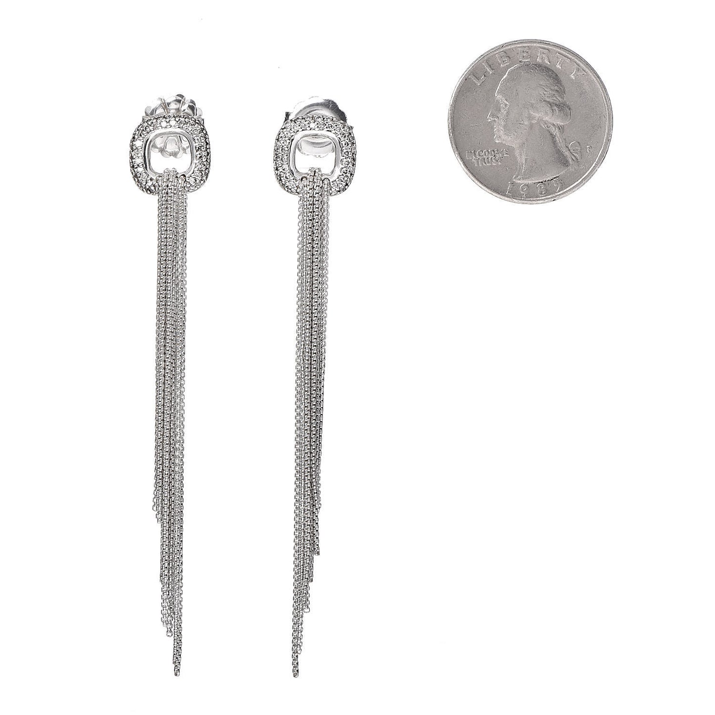 Sterling Silver Pave Diamond Waterfall Drop Earrings