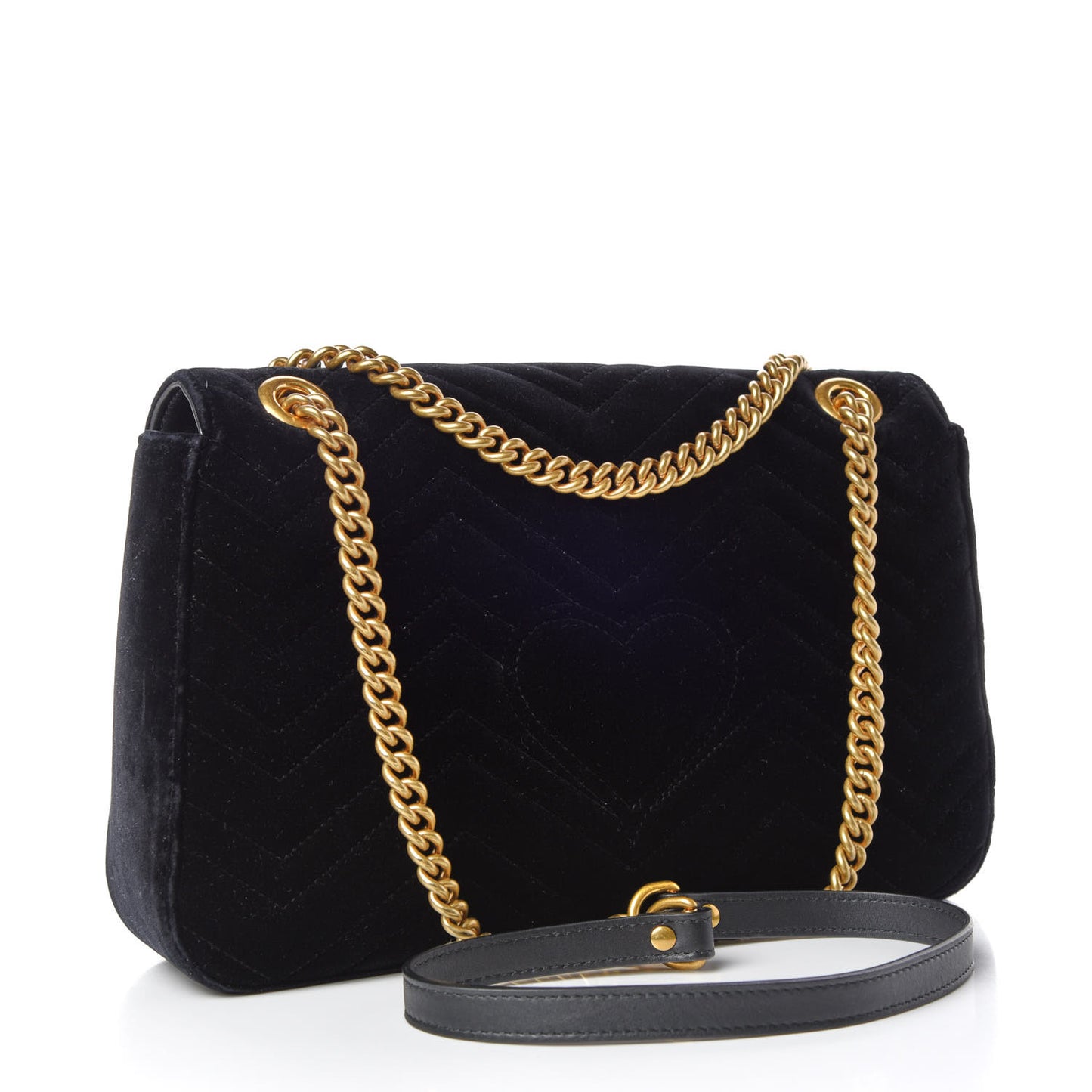 Velvet Matelasse Medium GG Marmont Shoulder Bag Black