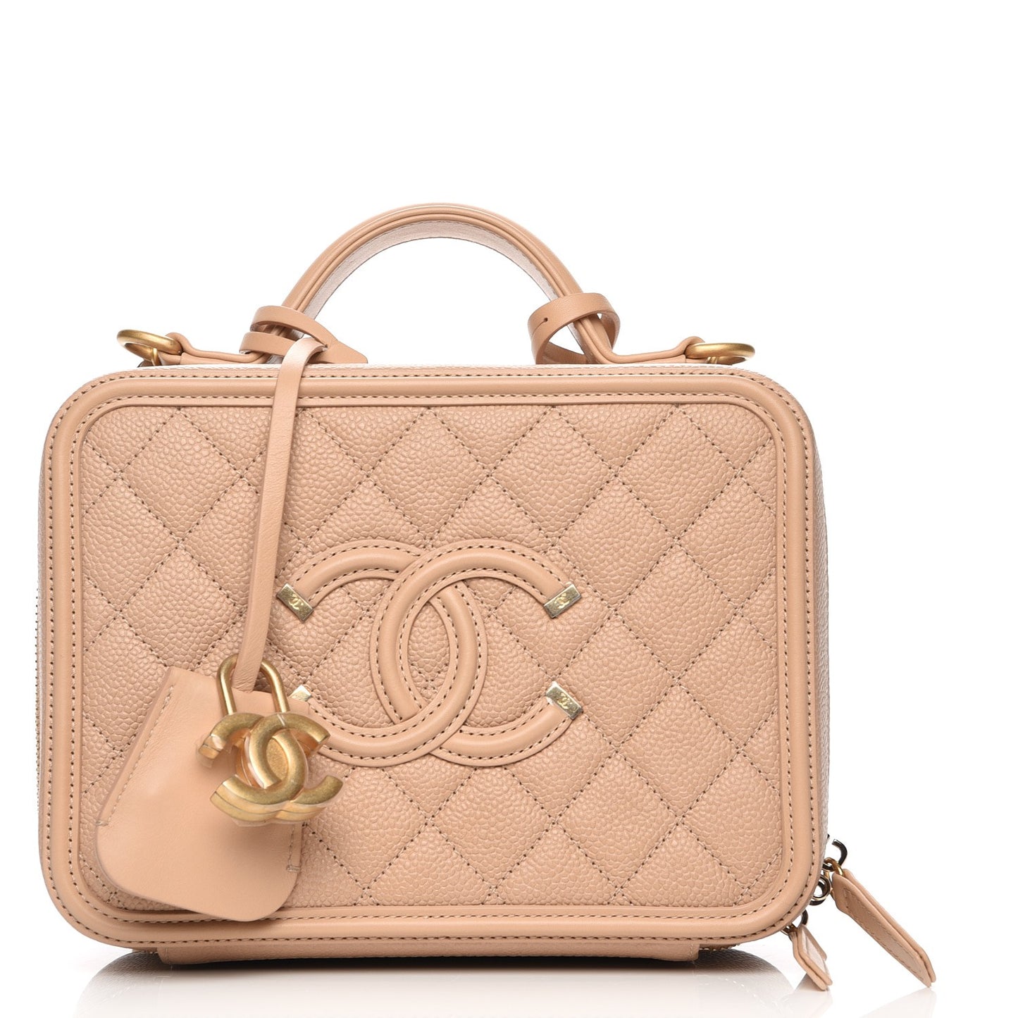 Caviar Quilted Medium CC Filigree Vanity Case Beige