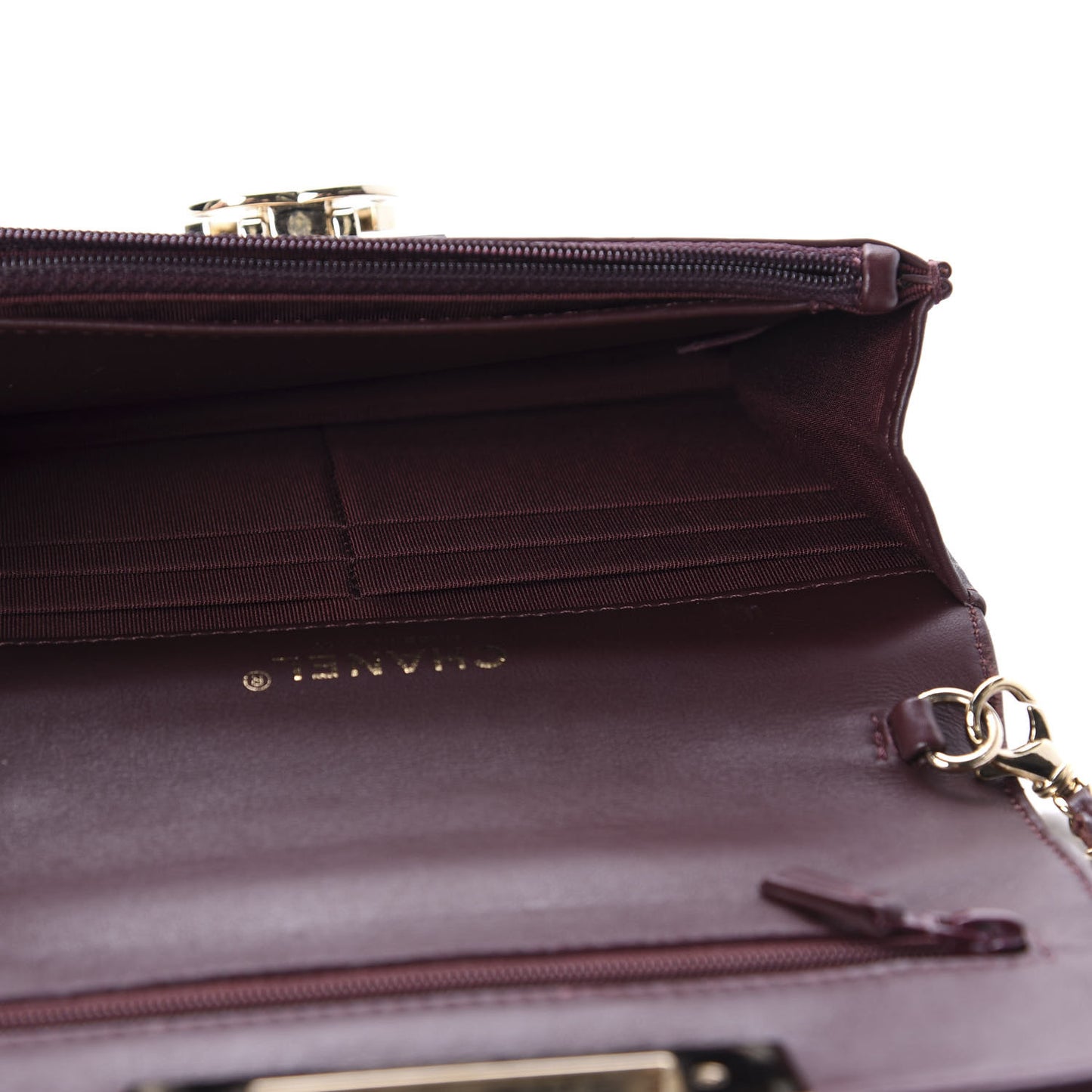 Patent Quilted Golden Class Wallet on Chain WOC Burgundy