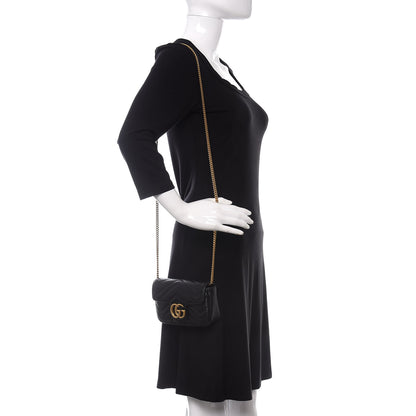 Gucci Calfskin Matelasse Super Mini GG Marmont Shoulder Bag Black 2 of 11