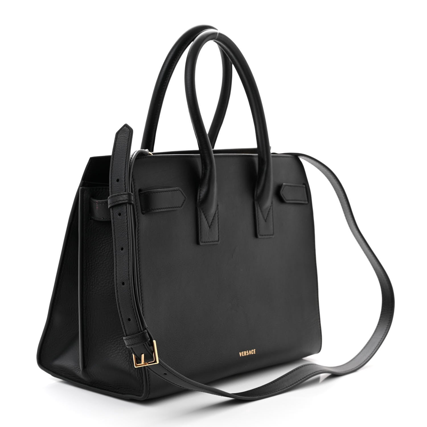 Versace Grained Calfskin Large Virtus Top Handle Shoulder Bag Black 3 of 12