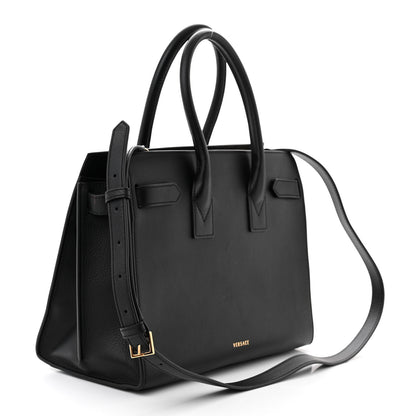 Versace Grained Calfskin Large Virtus Top Handle Shoulder Bag Black 3 of 12