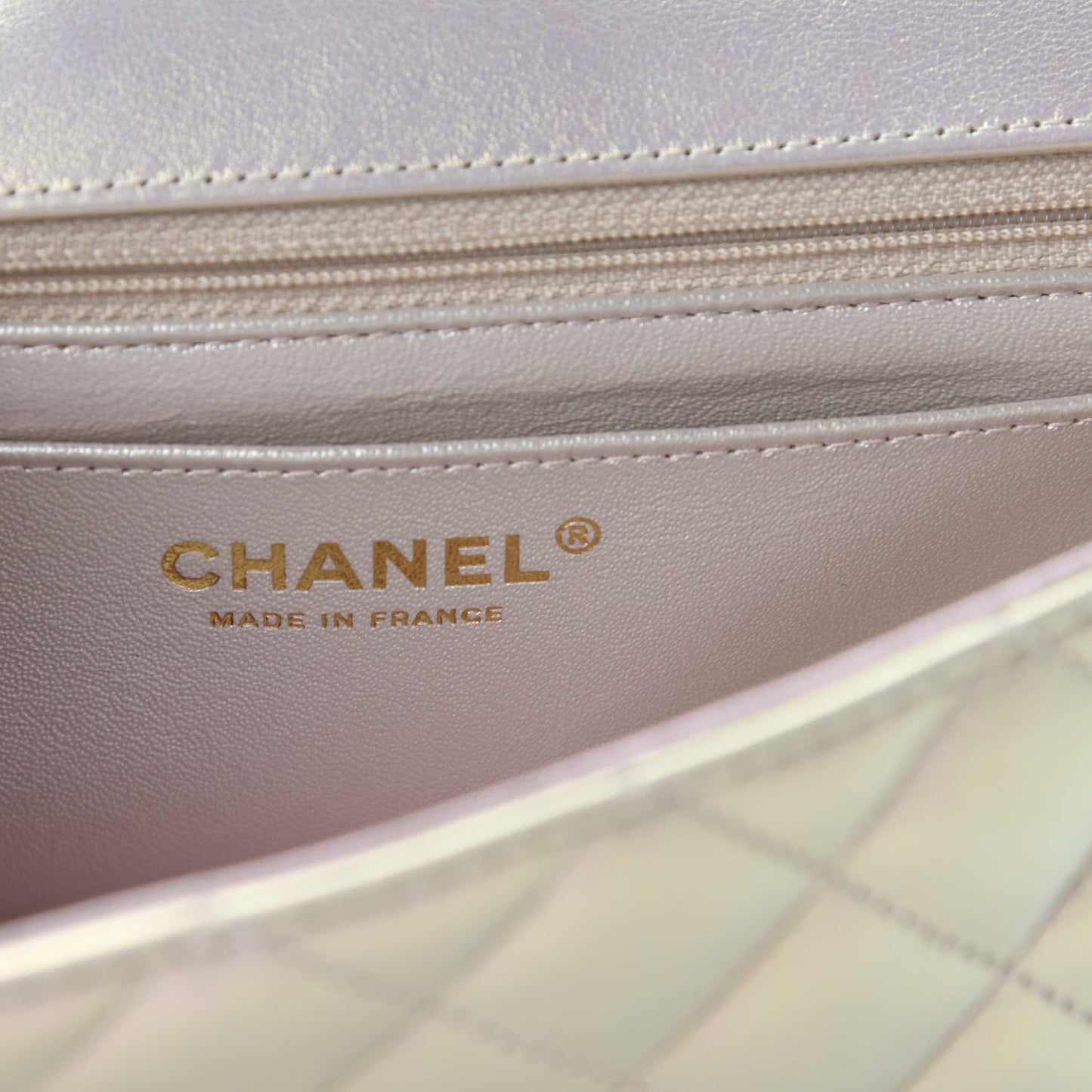 Iridescent Lambskin Quilted Mini Rectangular Flap Ivory