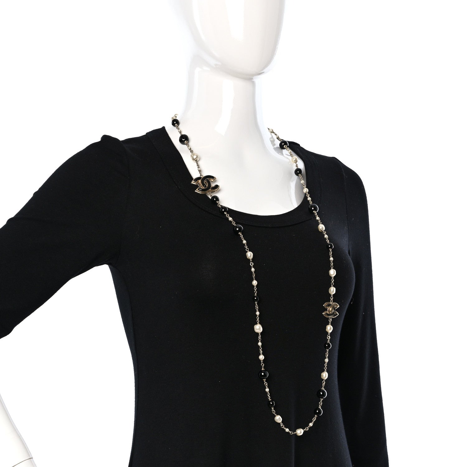 Chanel Pearl Beaded CC Long Necklace Black 2 of 4