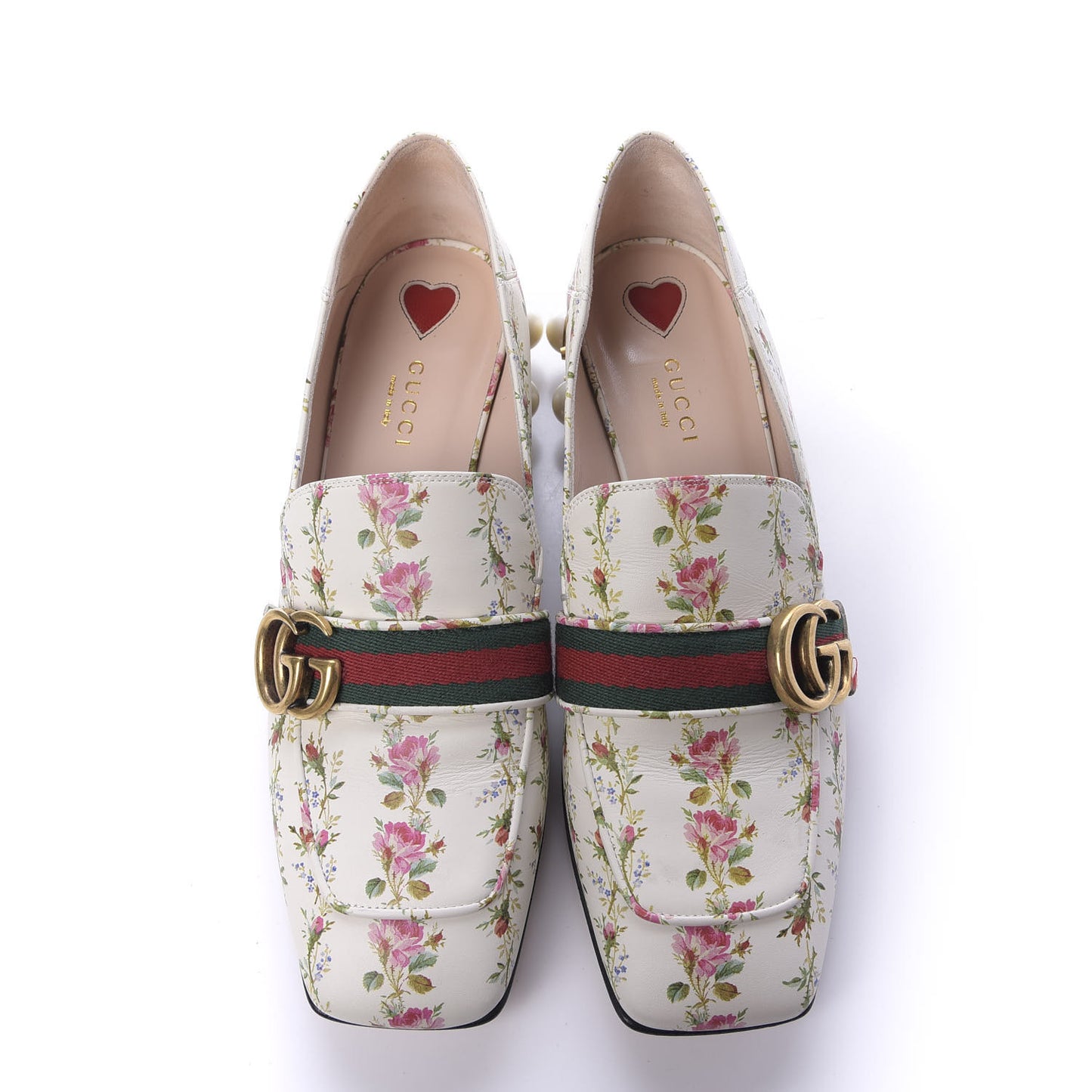 Calfskin Web Pearl Floral Embellished Peyton Loafer 39 White Multicolor