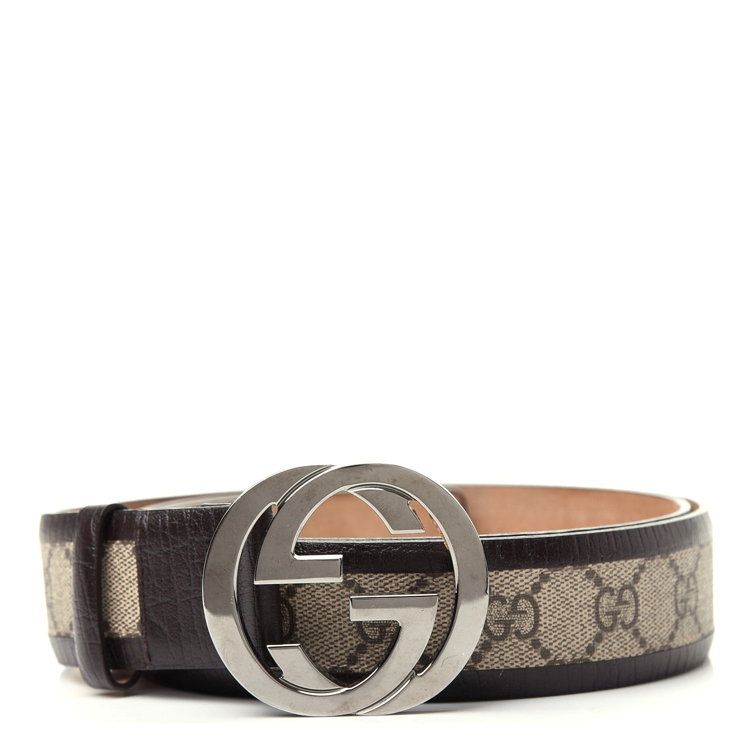 Gucci GG Supreme Monogram Niagara Lux Calfskin Interlocking G 40mm Belt 110 44 Beige Ebony Cocoa 1 of 5