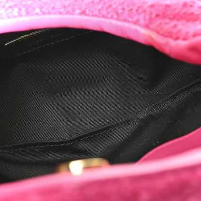 Saint Laurent Boucle Tweed Quilted Loulou Puffer Monogram Pouch Clutch Magenta 5 of 10