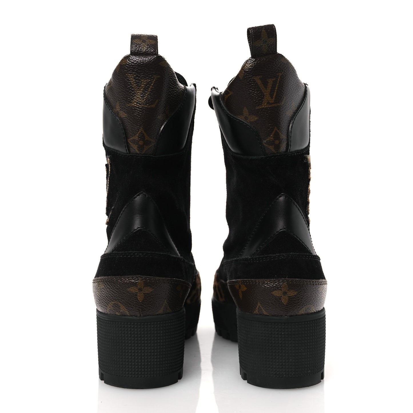 Suede Calfskin Monogram Calf Hair Laureate Platform Desert Boots 41 Black