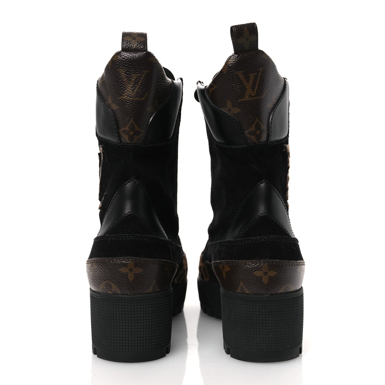 Louis Vuitton Suede Calfskin Monogram Calf Hair Laureate Platform Desert Boots 41 Black 6 of 14