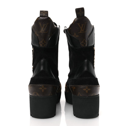 Louis Vuitton Suede Calfskin Monogram Calf Hair Laureate Platform Desert Boots 41 Black 6 of 14