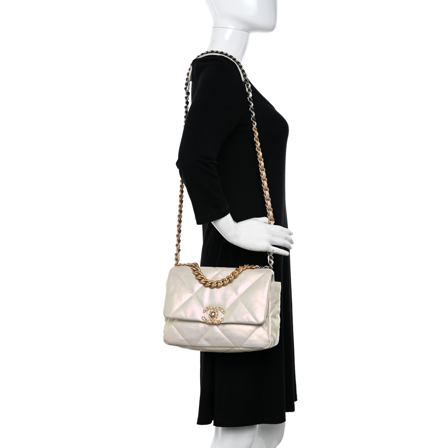 Chanel Iridescent Calfskin Quilted Medium Chanel 19 Flap White 2 of 10
