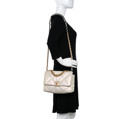 Chanel Iridescent Calfskin Quilted Medium Chanel 19 Flap White 2 of 10