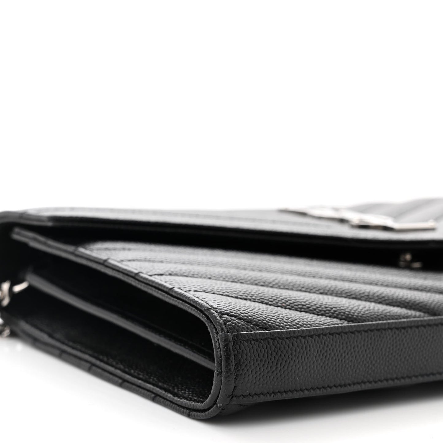 Grain De Poudre Matelasse Chevron Monogram Chain Wallet Black