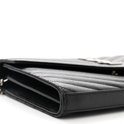 Saint Laurent Grain De Poudre Matelasse Chevron Monogram Chain Wallet Black 8 of 10