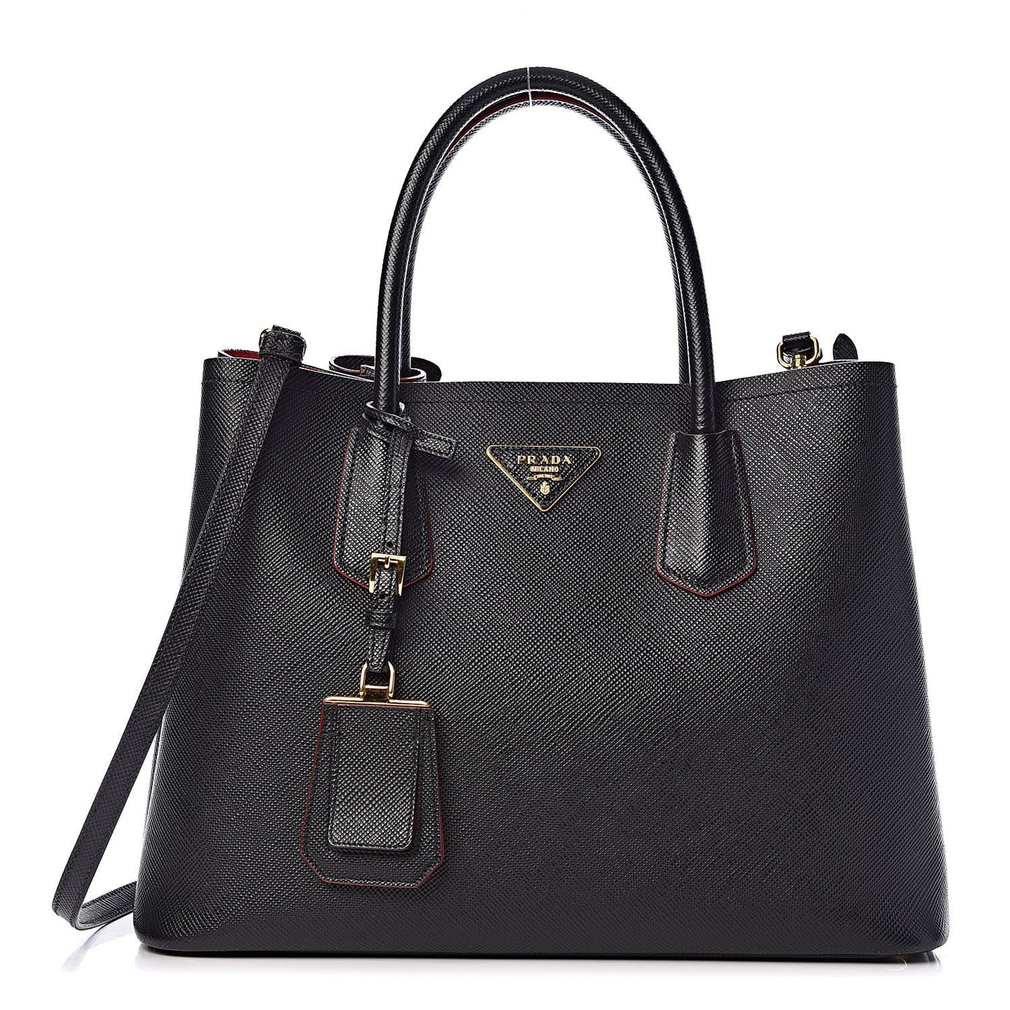 Saffiano Cuir Medium Double Bag Black Fuoco