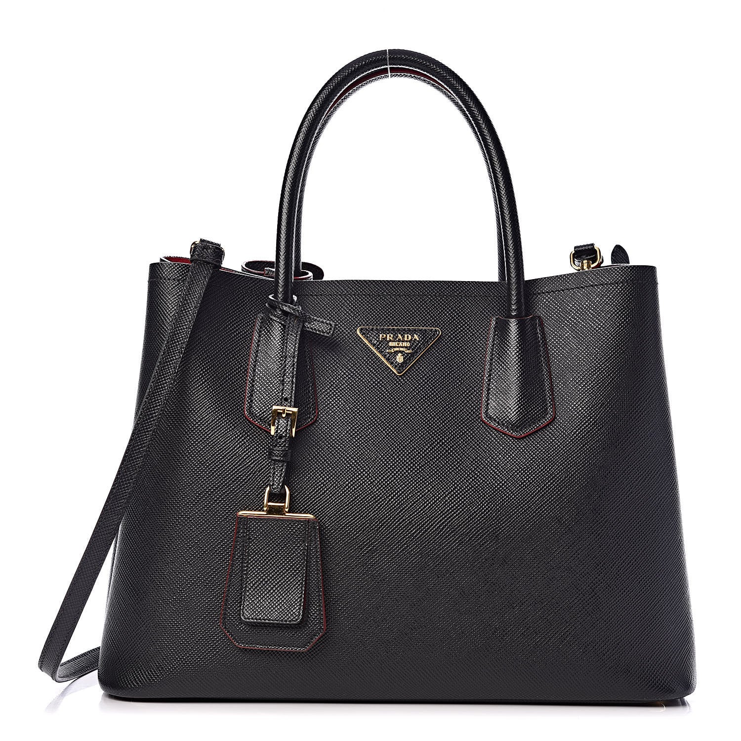 Prada Saffiano Cuir Medium Double Bag Black Fuoco 1 of 18