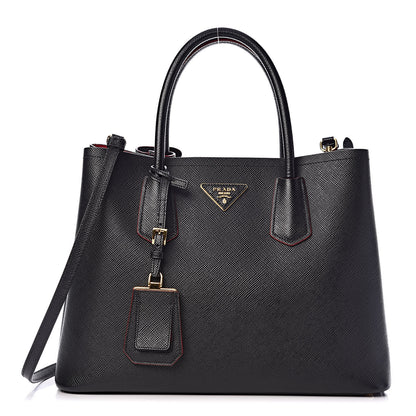 Prada Saffiano Cuir Medium Double Bag Black Fuoco 1 of 18