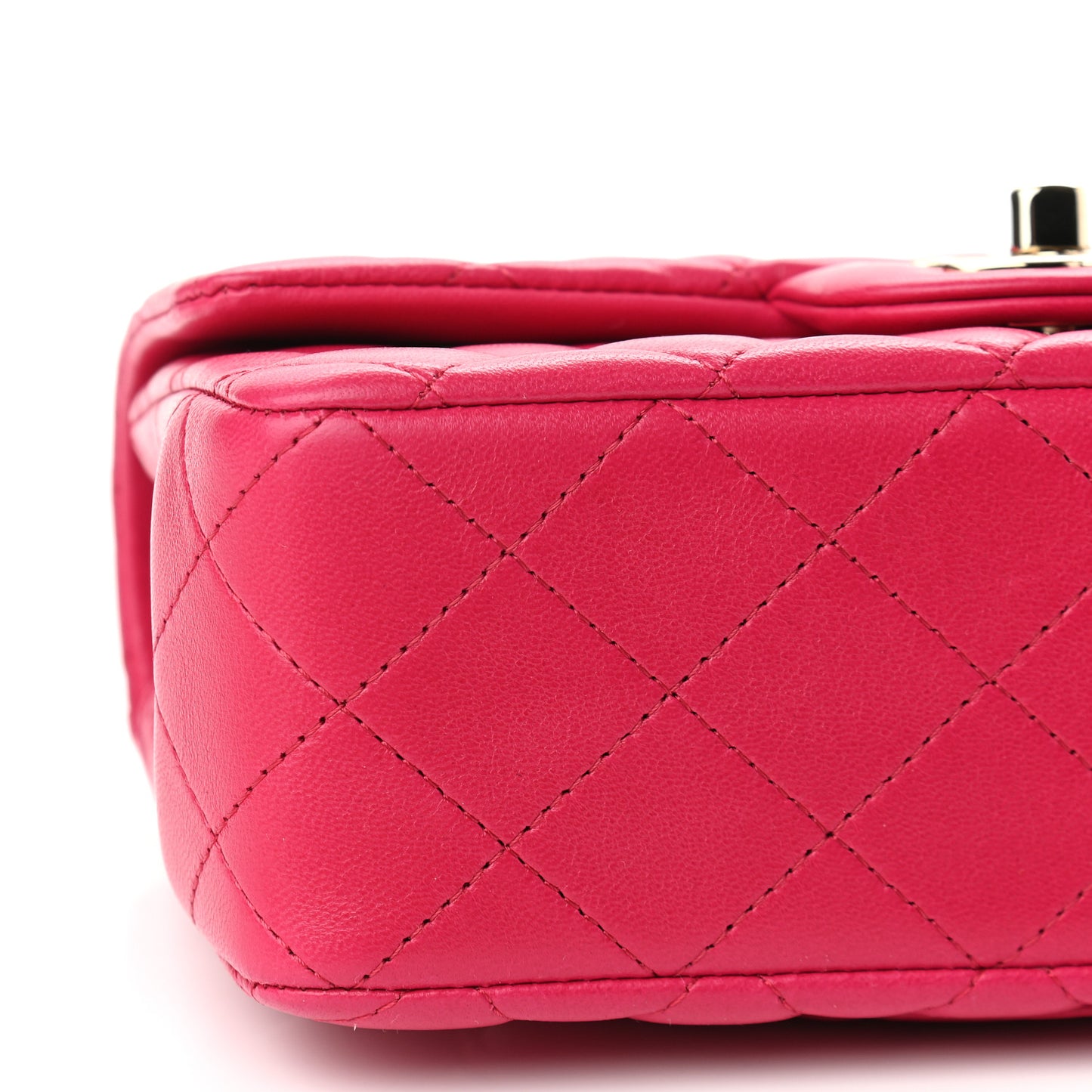 Lambskin Quilted Mini Top Handle Rectangular Flap Dark Pink