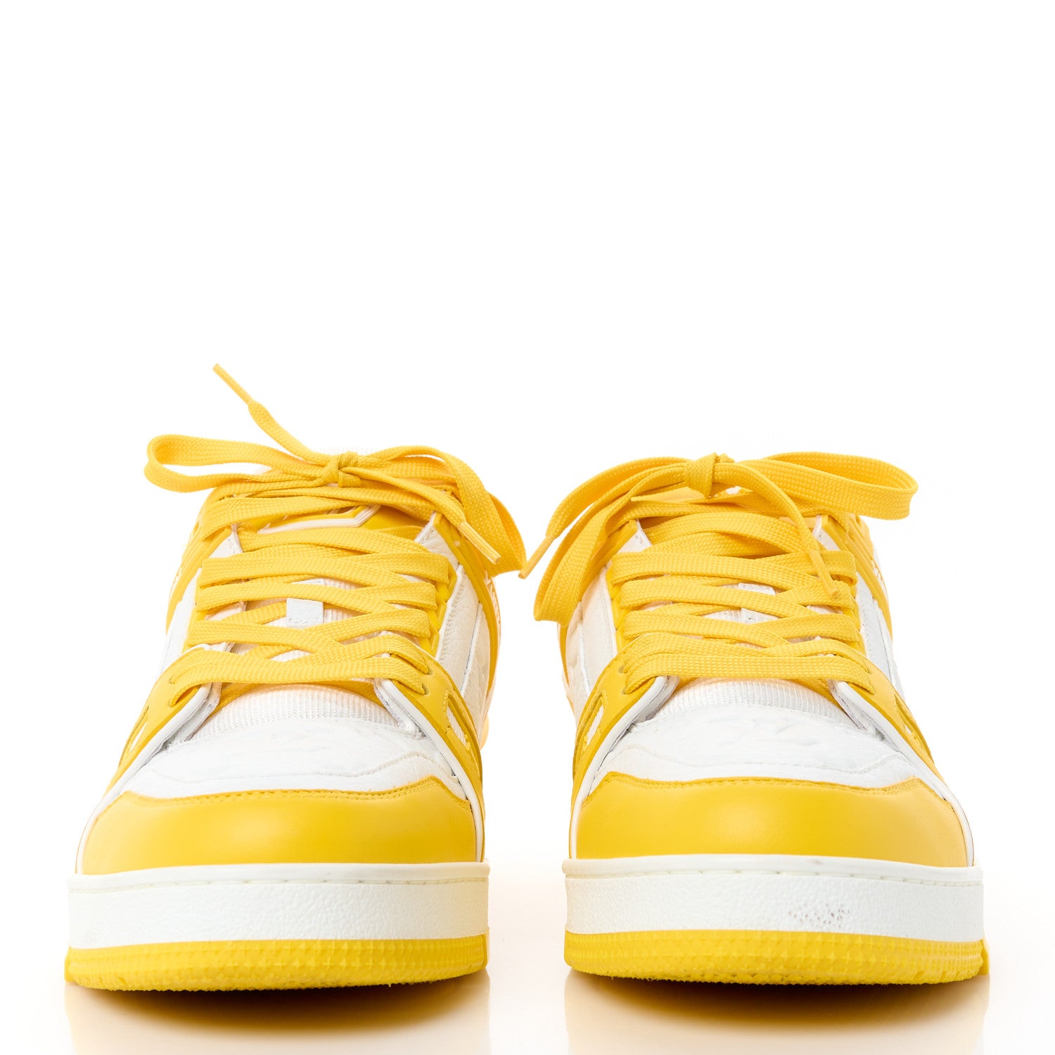 Louis Vuitton Calfskin Embossed Monogram Mens LV Trainer Sneakers 8.5 Yellow White 2 of 10