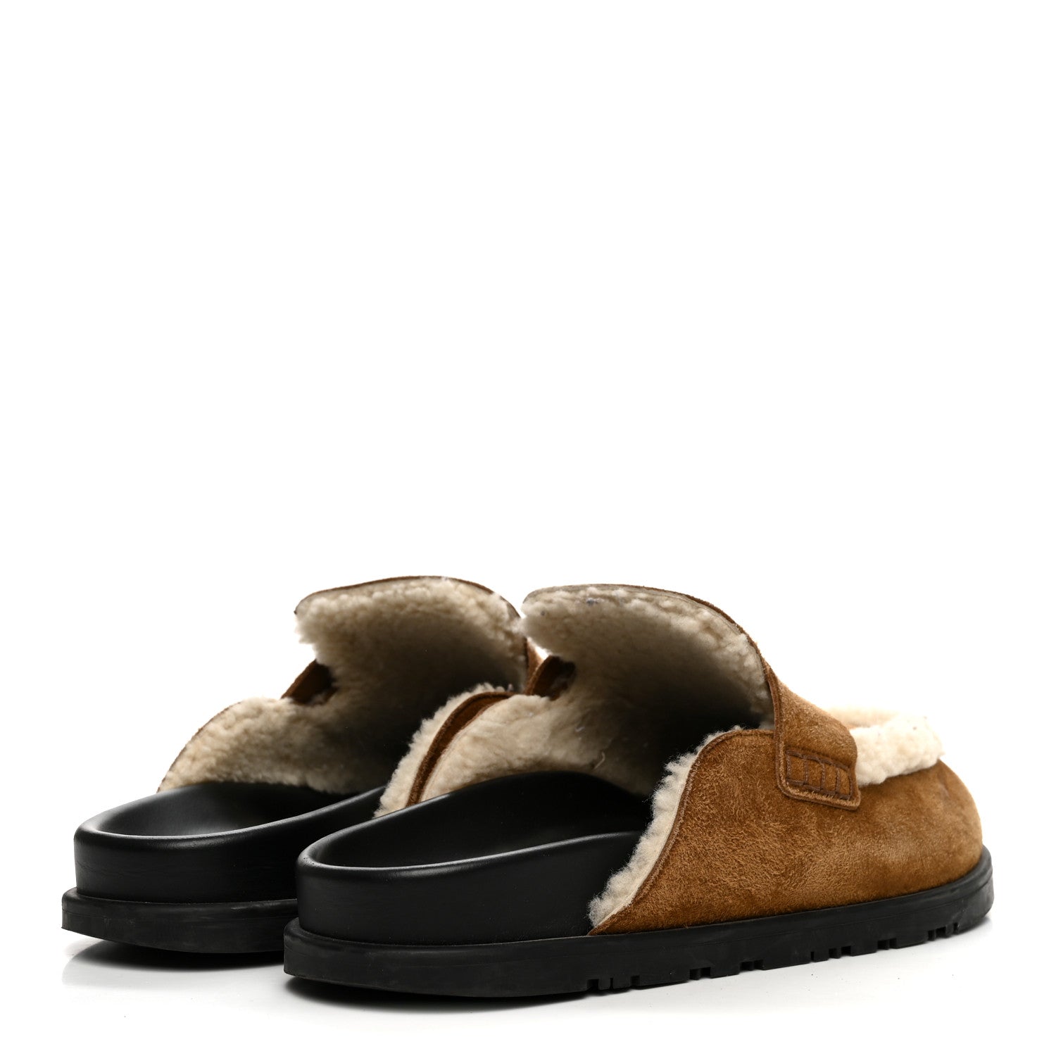 Hermes Suede Goatskin Shearling Go Mules 40 Brun Frume Ecru 4 of 9