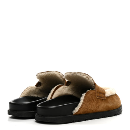 Hermes Suede Goatskin Shearling Go Mules 40 Brun Frume Ecru 4 of 9