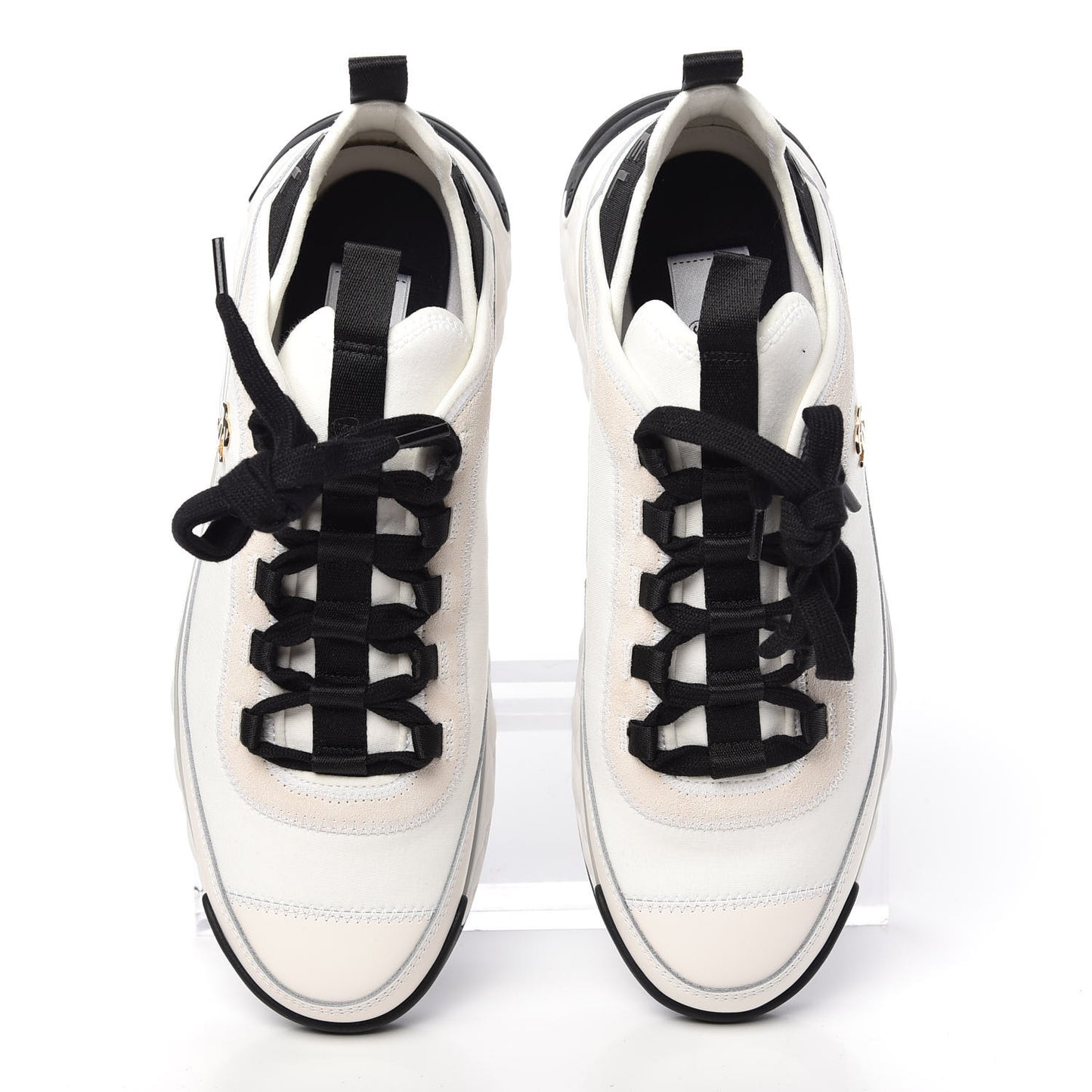 Velvet Calfskin Mixed Fibers CC Sneakers 40 Ivory
