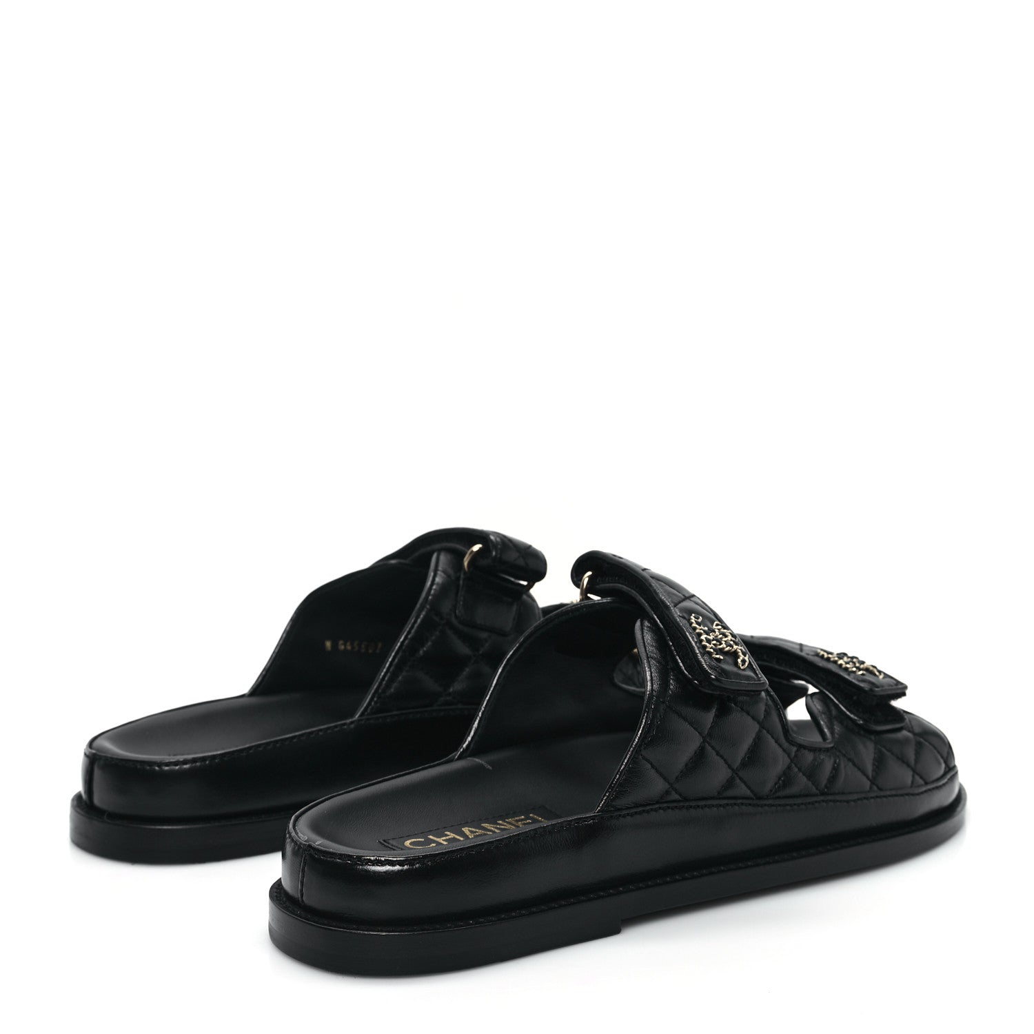 Chanel Lambskin Quilted Velcro Dad Chain CC Slide Sandals 41 Black 4 of 10