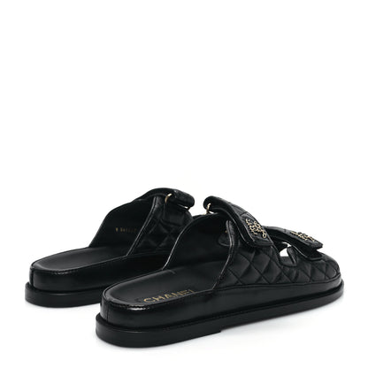 Chanel Lambskin Quilted Velcro Dad Chain CC Slide Sandals 41 Black 4 of 10
