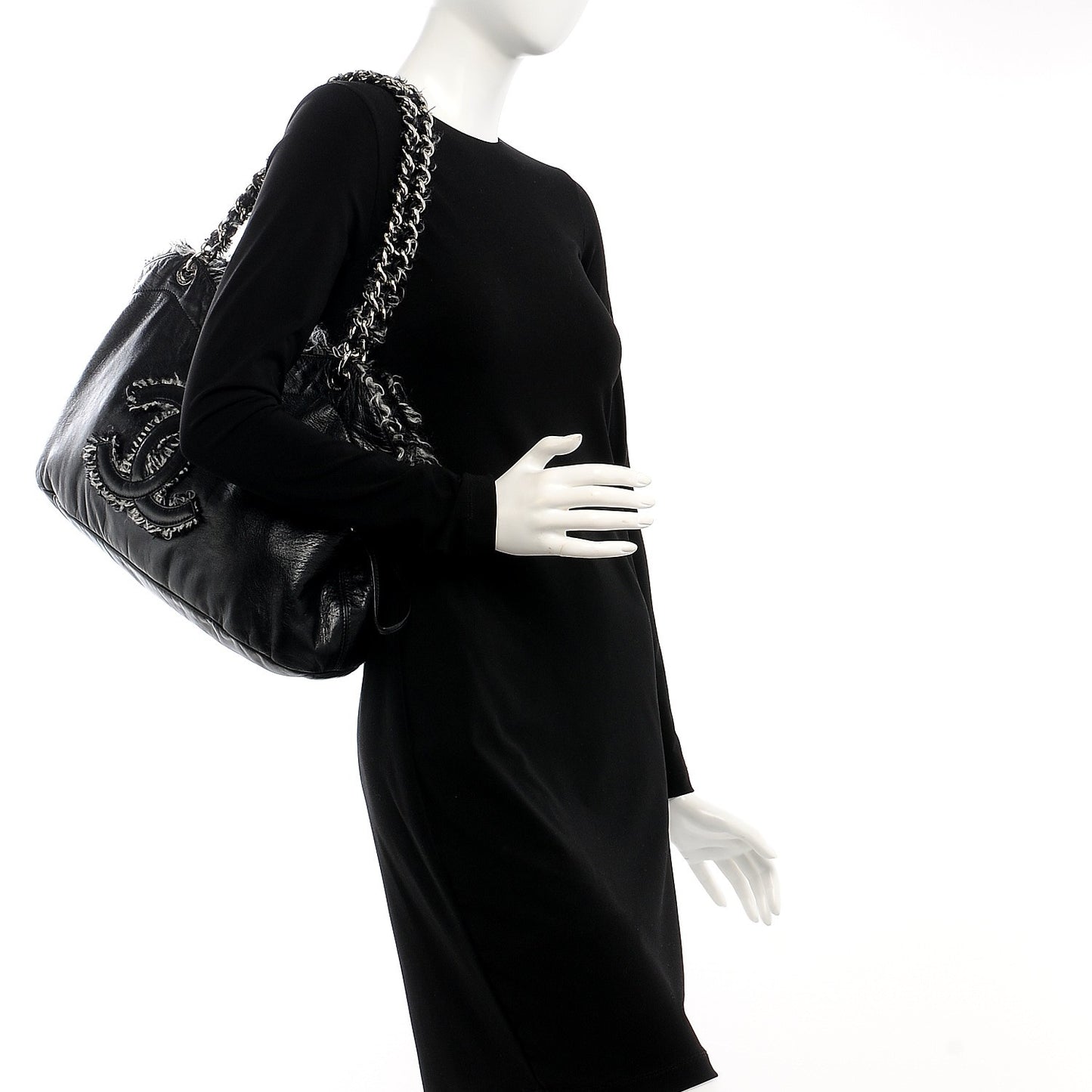 Tweed Lambskin Drawstring Tweedy Tote Black