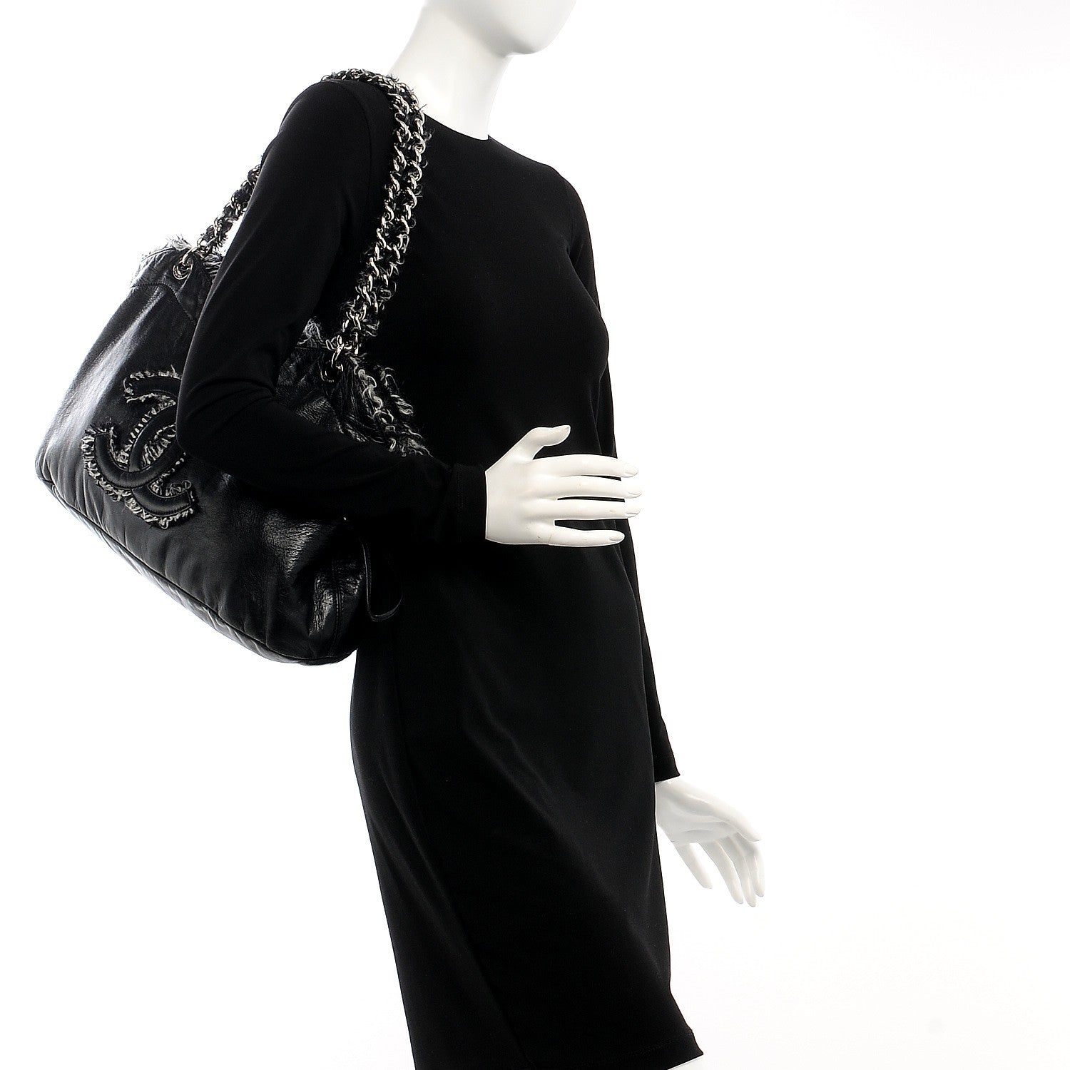 Chanel Tweed Lambskin Drawstring Tweedy Tote Black 2 of 9
