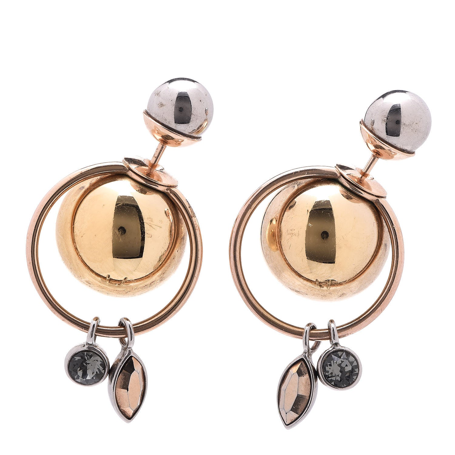 Christian Dior Pearl Crystal Mise En Dior Tribal Dangle Earrings Gold Silver 1 of 6