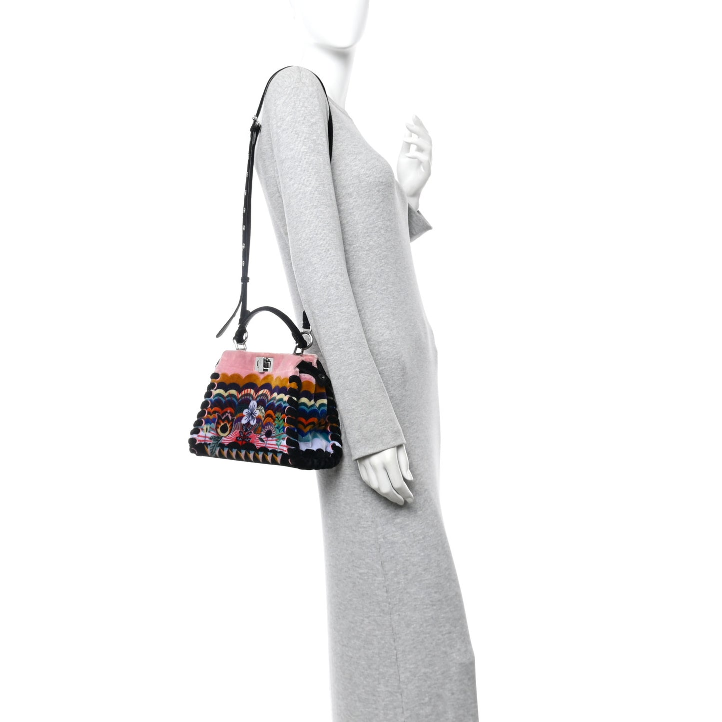 Velvet Embroidered Mini Peekaboo Iconic Satchel Black Multicolor