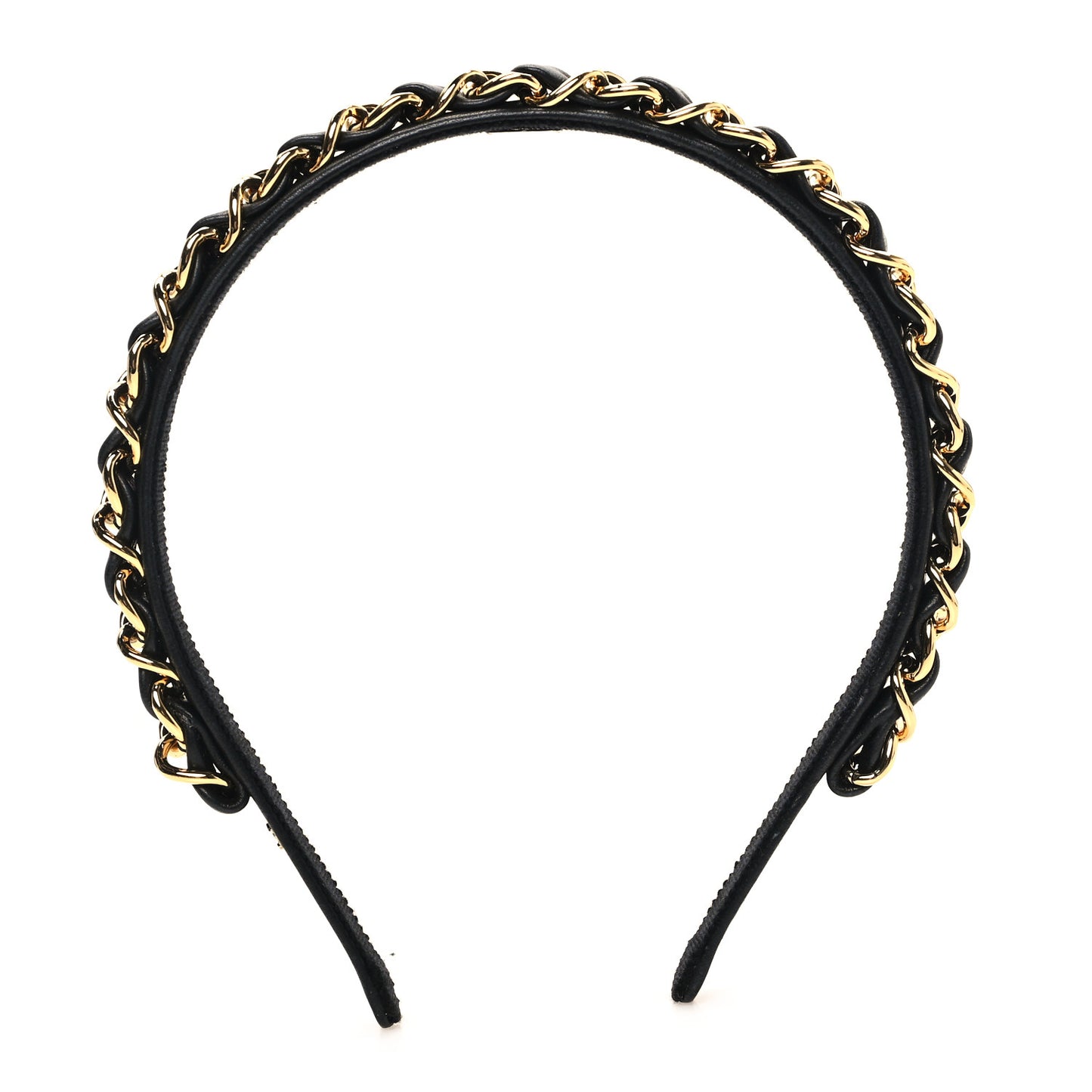 Metal Lambskin CC Chain Headband Gold Black