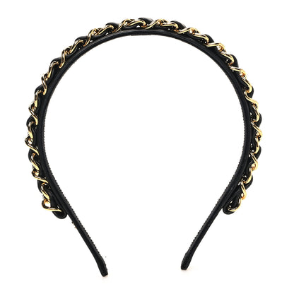 Chanel Metal Lambskin CC Chain Headband Gold Black 3 of 5