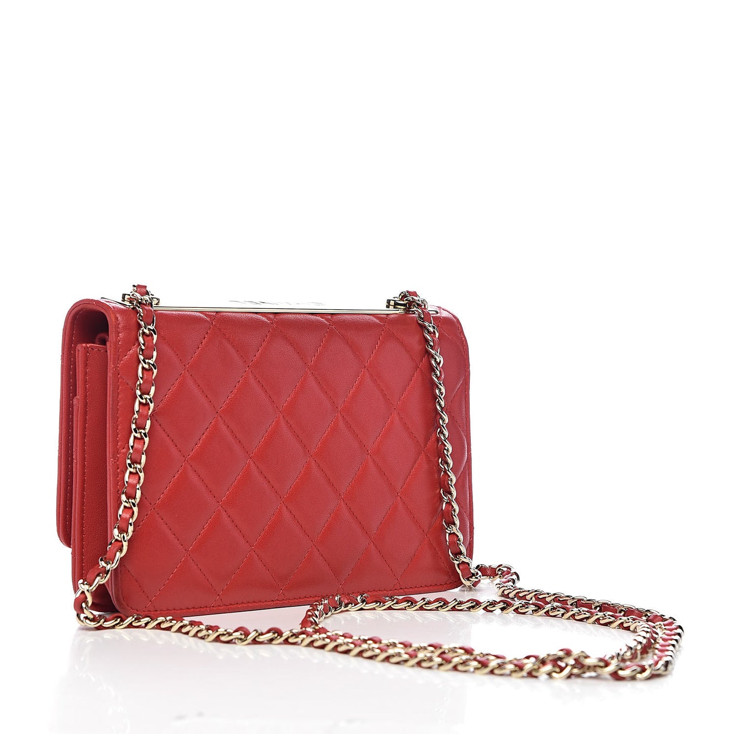 Lambskin Quilted Trendy CC Wallet On Chain WOC Red