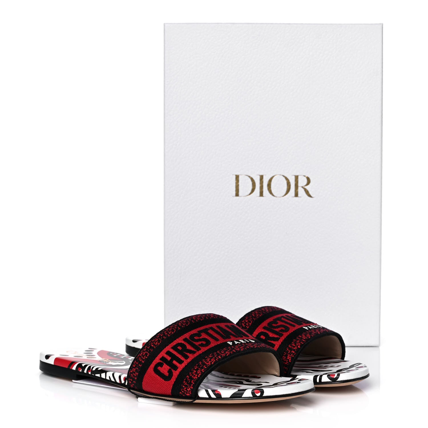 Christian Dior Canvas Cupidon Embroidered Dway Flat Slide Sandals 39.5 Black Red 9 of 9