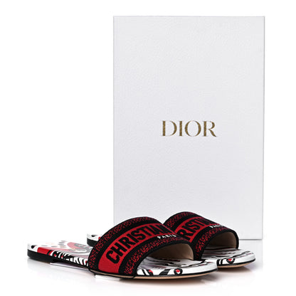 Christian Dior Canvas Cupidon Embroidered Dway Flat Slide Sandals 39.5 Black Red 9 of 9