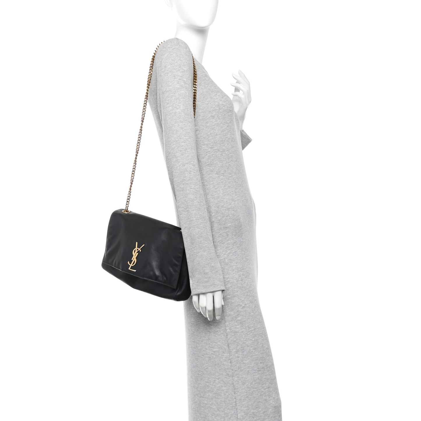 Smooth Calfskin Suede Medium Reversible Monogram Kate Satchel Black