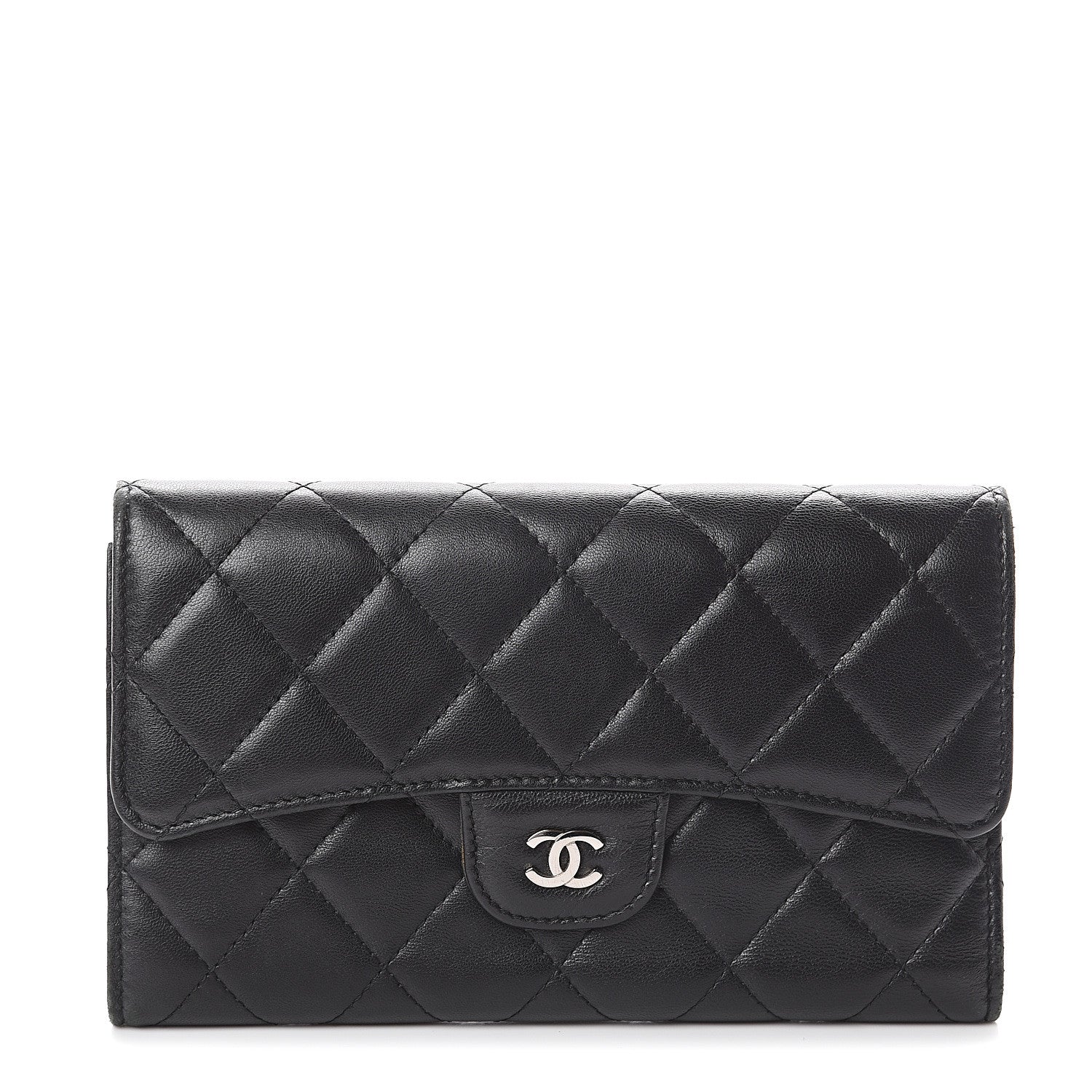Chanel Lambskin Quilted Large Flap Wallet Black 1 of 7