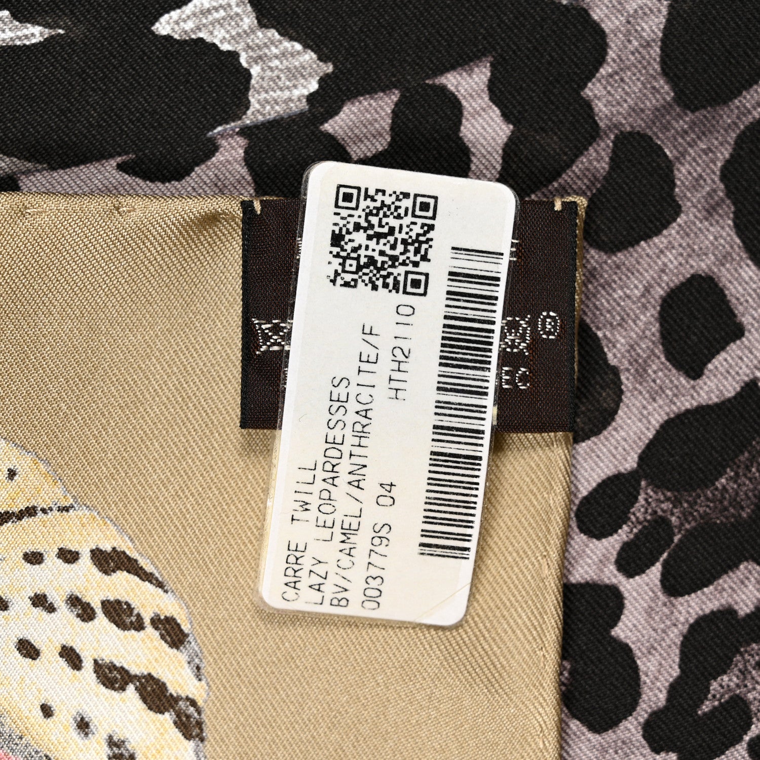 Hermes Silk Twill Lazy Leopardesses Scarf 90 Camel Anthracite 5 of 5
