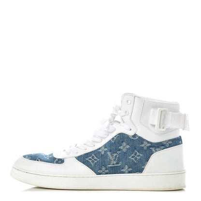 Louis Vuitton Calfskin Monogram Denim Rivoli High Top Sneakers 7.5 White 1 of 16