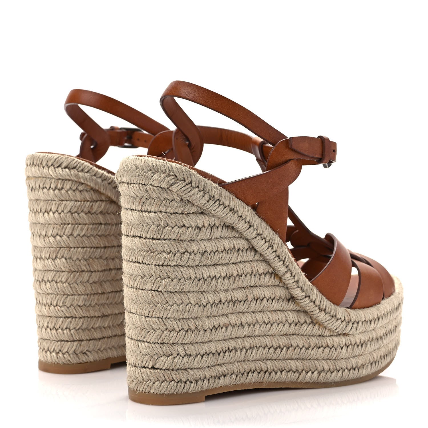 Saint Laurent Calfskin Tribute 95 Platform Espadrille Wedge Sandals 38 Tan 4 of 8