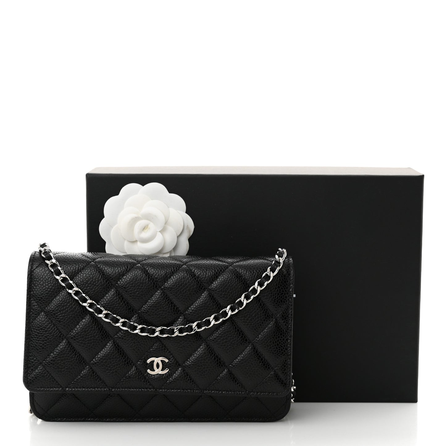 Caviar Quilted Wallet on Chain WOC Black