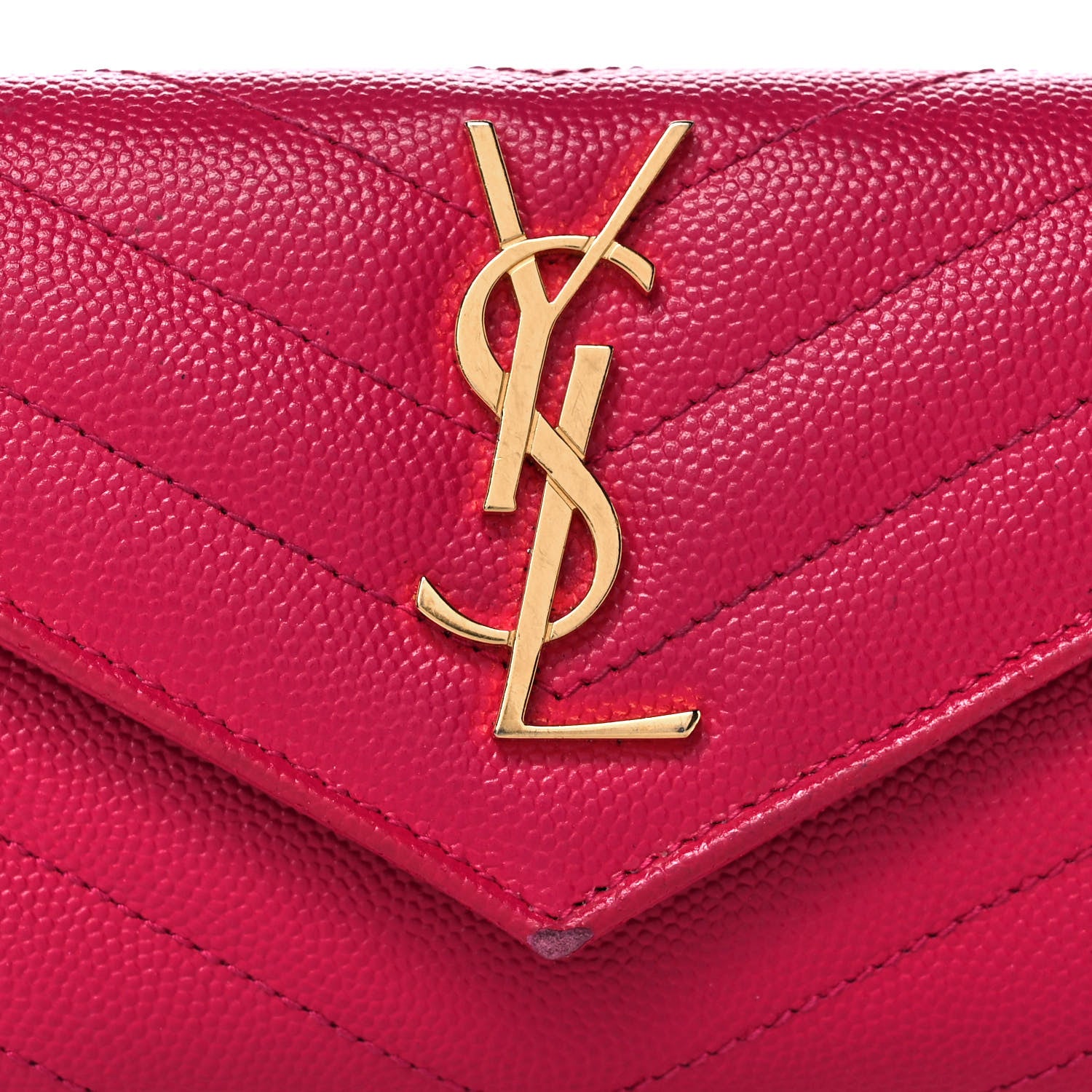 Saint Laurent Grain De Poudre Matelasse Chevron Small Monogram Envelope Wallet Bubblegum 7 of 12