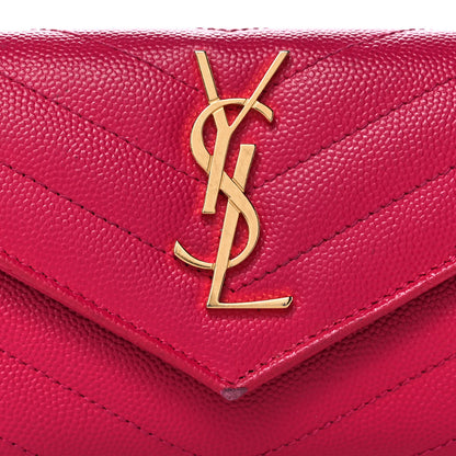 Saint Laurent Grain De Poudre Matelasse Chevron Small Monogram Envelope Wallet Bubblegum 7 of 12